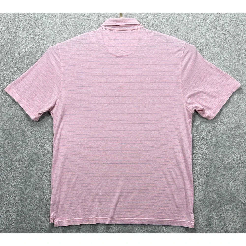 Peter Millar Polo Shirt Mens Large Pink Blue Crown Cool Striped Performance Golf - Picture 3 of 8
